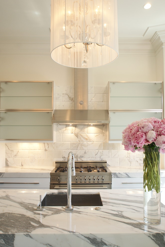3x6 Subway Tile Kitchen Contemporary with Ceiling Lighting Crown Molding