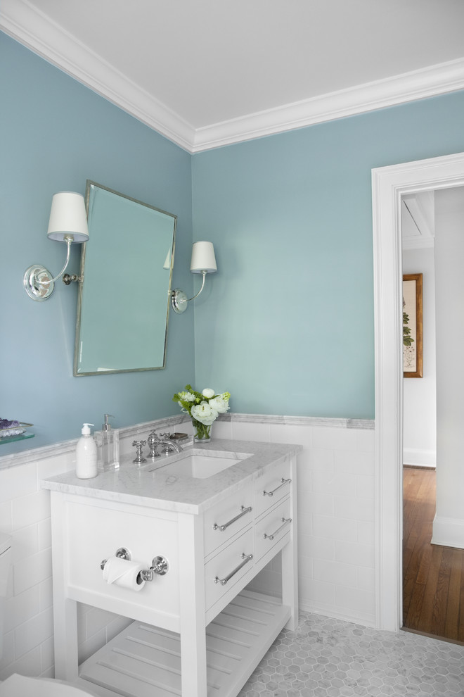 42 White Bathroom Vanity Bathroom Traditional with Bathroom Mirror Blue Wall