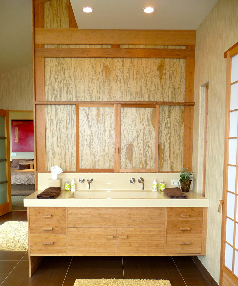 48 Double Sink Vanity Bathroom Contemporary with Bamboo Cabinetry Bamboo Cabinets