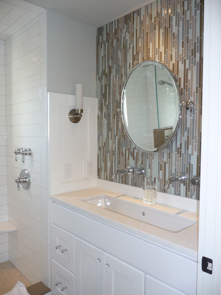 60 Vanity Single Sink Bathroom Contemporary with Circular Mirror Faucet Glass