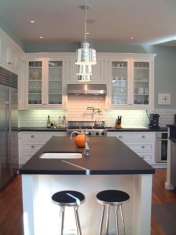 Absolute Black Granite Kitchen Traditional with Backsplash White Tile