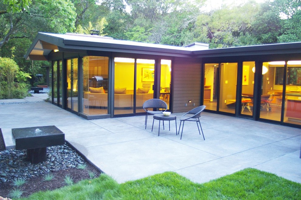 Acid Wash Concrete Patio Contemporary with Black Stones Concrete Patio