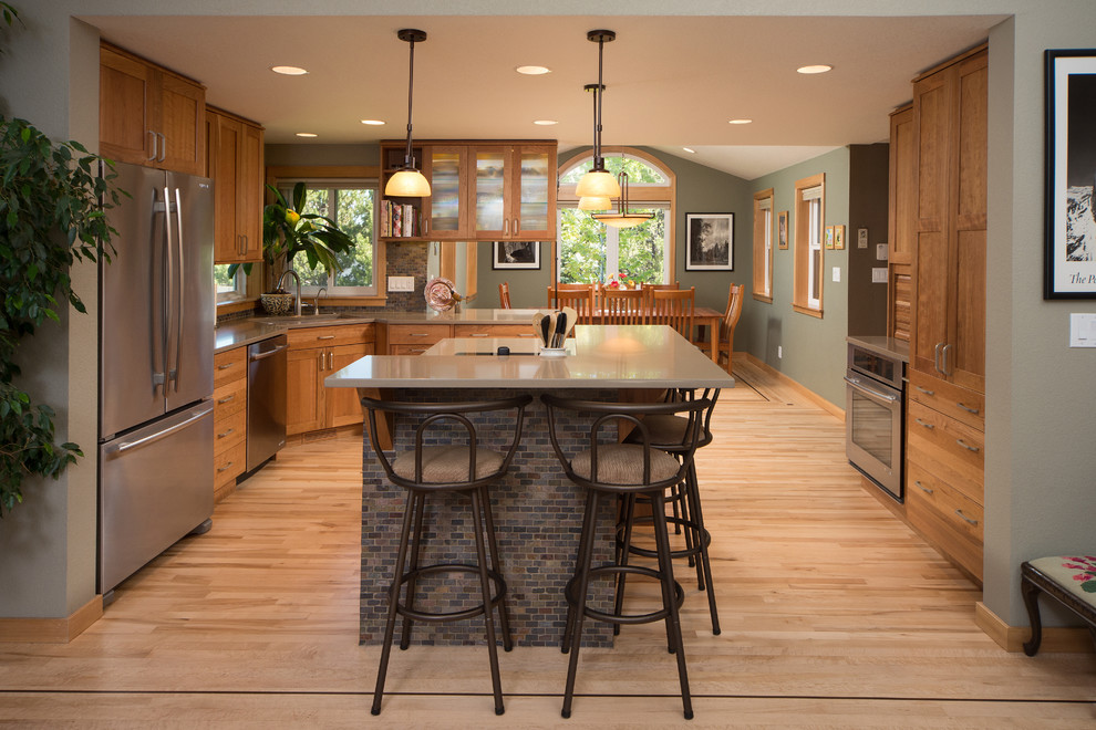 Addition Floor Plans Kitchen Transitional with Maple Flooring Open Plan