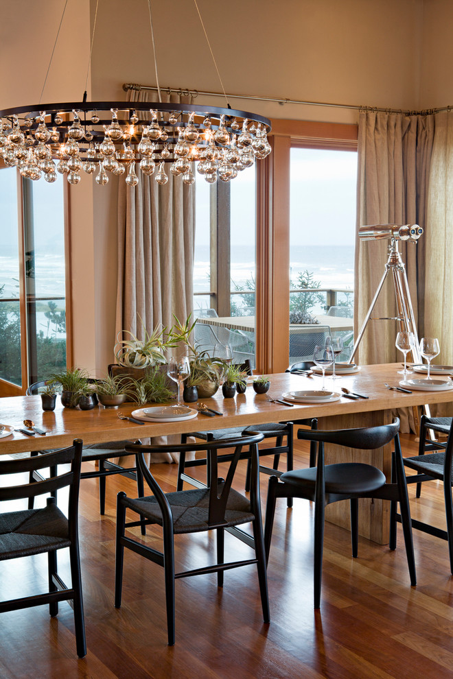 Amber Glass Chandelier Dining Room Contemporary with Arctic Pear Beach House
