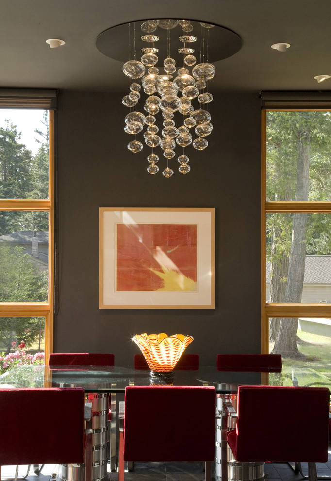 Amber Glass Chandelier Dining Room Eclectic with Art Ceiling and Wall
