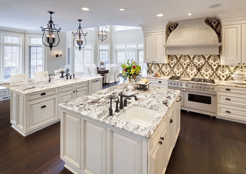 Ambrosia White Granite Kitchen Traditional with Accent Tiles Breakfast Bar