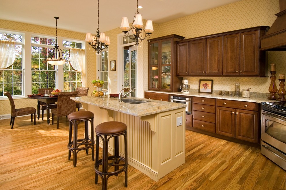 American Craftsman Furniture Kitchen Traditional with Beige Curtain Beige Kitchen