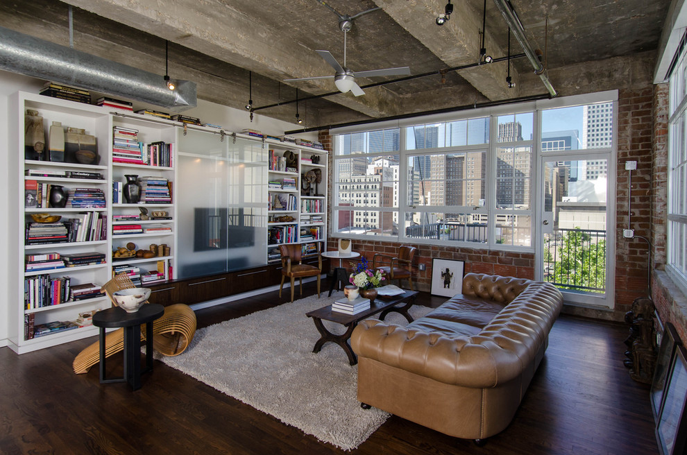 Antique Coffee Table Living Room Industrial with Bookcase Bookshelves Brick Chesterfield