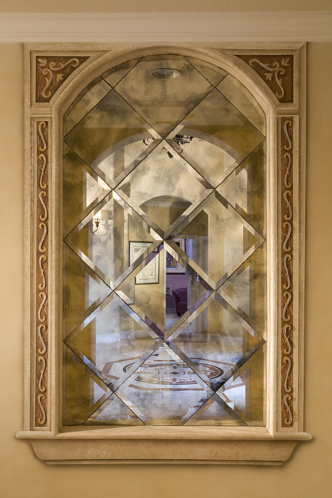 Antique Mirror Tiles Entry Mediterranean with Arch Baseboard Ceiling Lighting