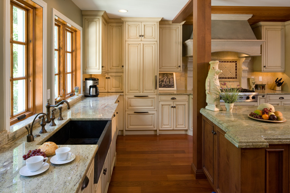 Antique White Cabinets Kitchen Mediterranean with Exposed Beam Exposed Post