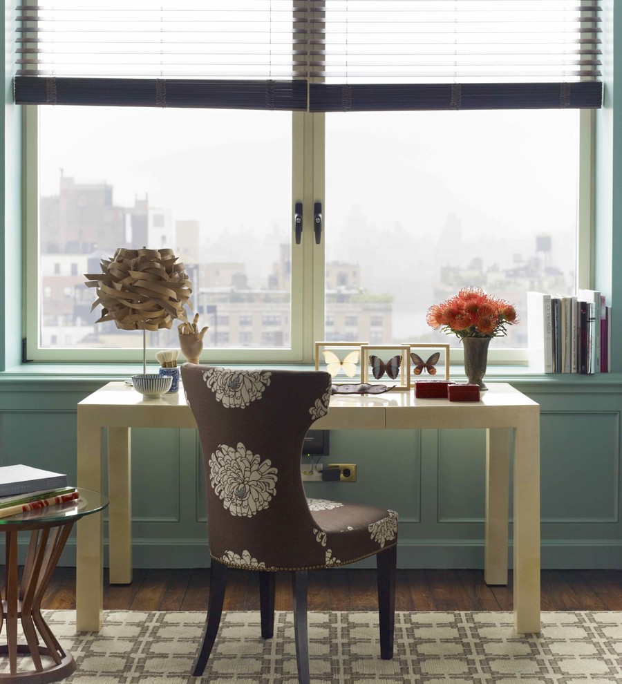 Aqua Desk Chair Home Office Contemporary with Area Rug Baseboards Blinds