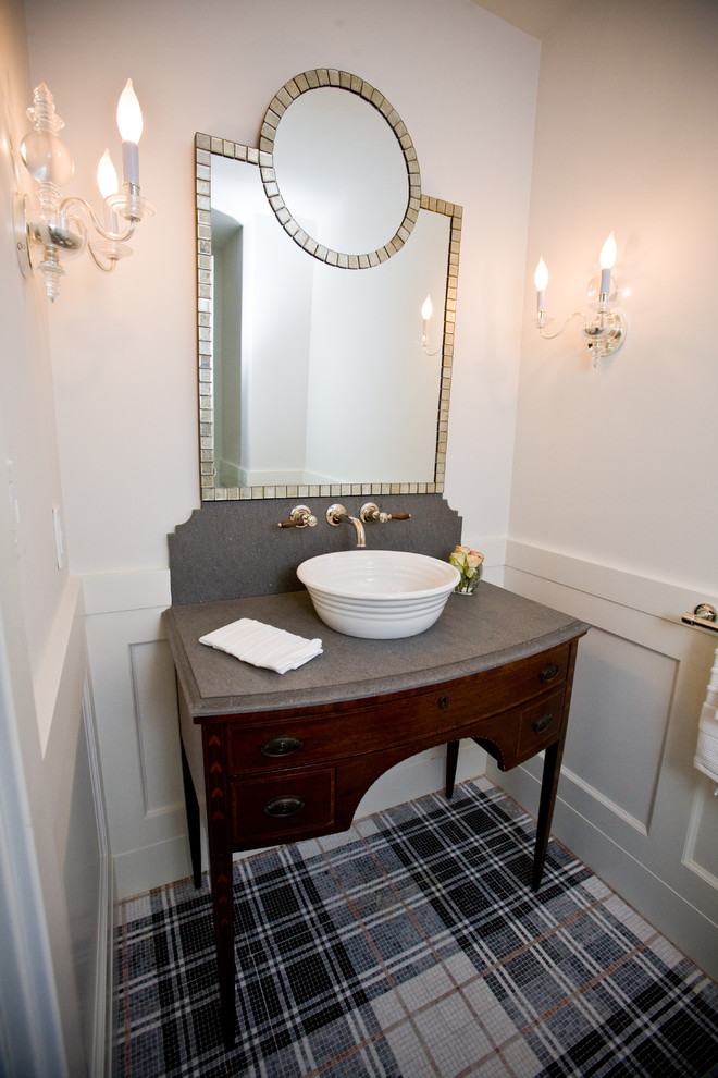 Art Deco Mirrors Bathroom Traditional with Dark Floor Floor Tile