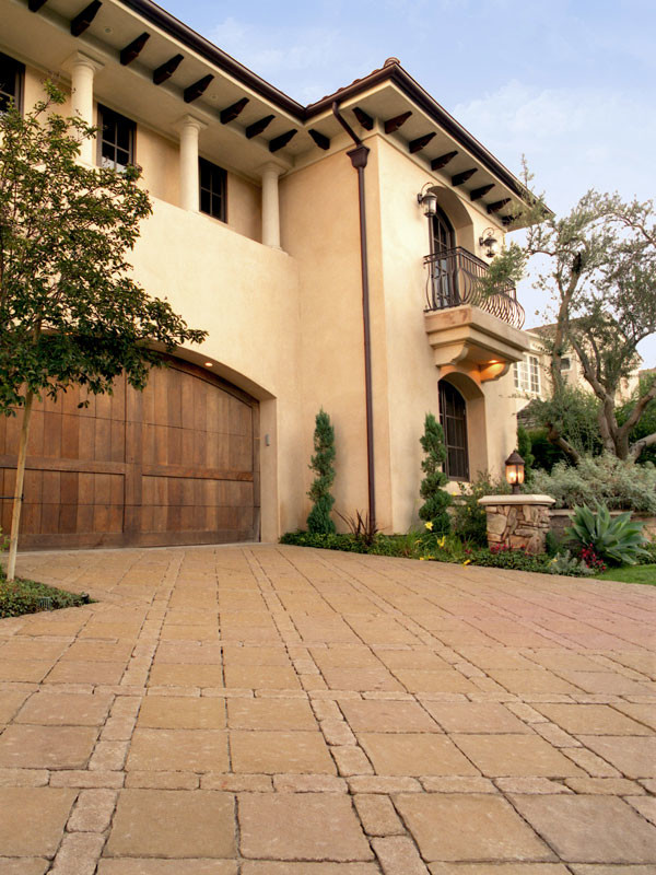 Art Nouveau Furniture Exterior Mediterranean with Cobble Stone Driveway Front