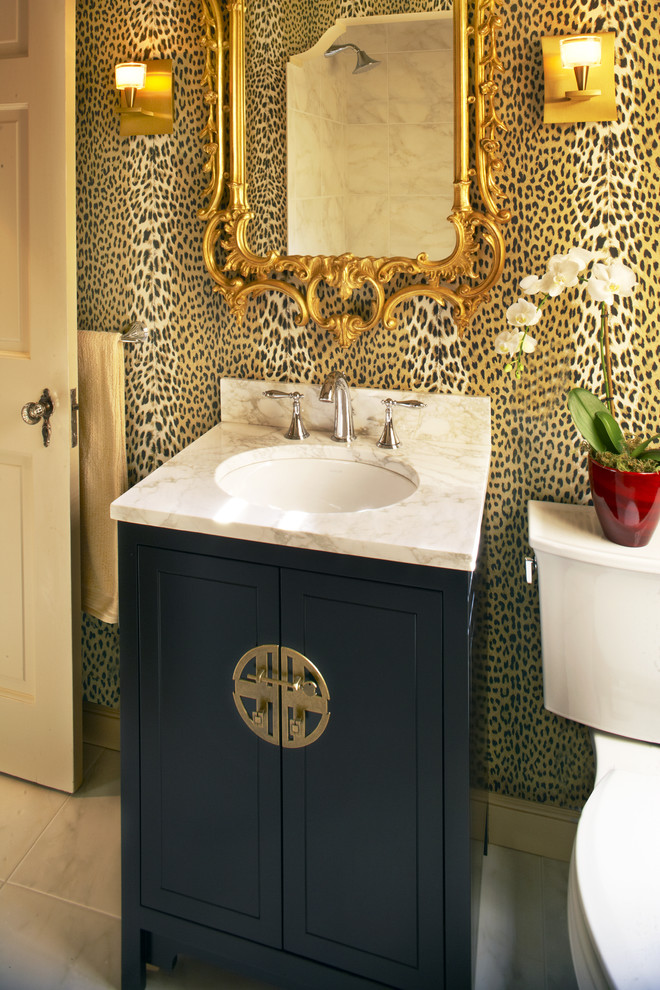 Asian Cabinet Hardware Powder Room Eclectic with Animal Print Animal Print