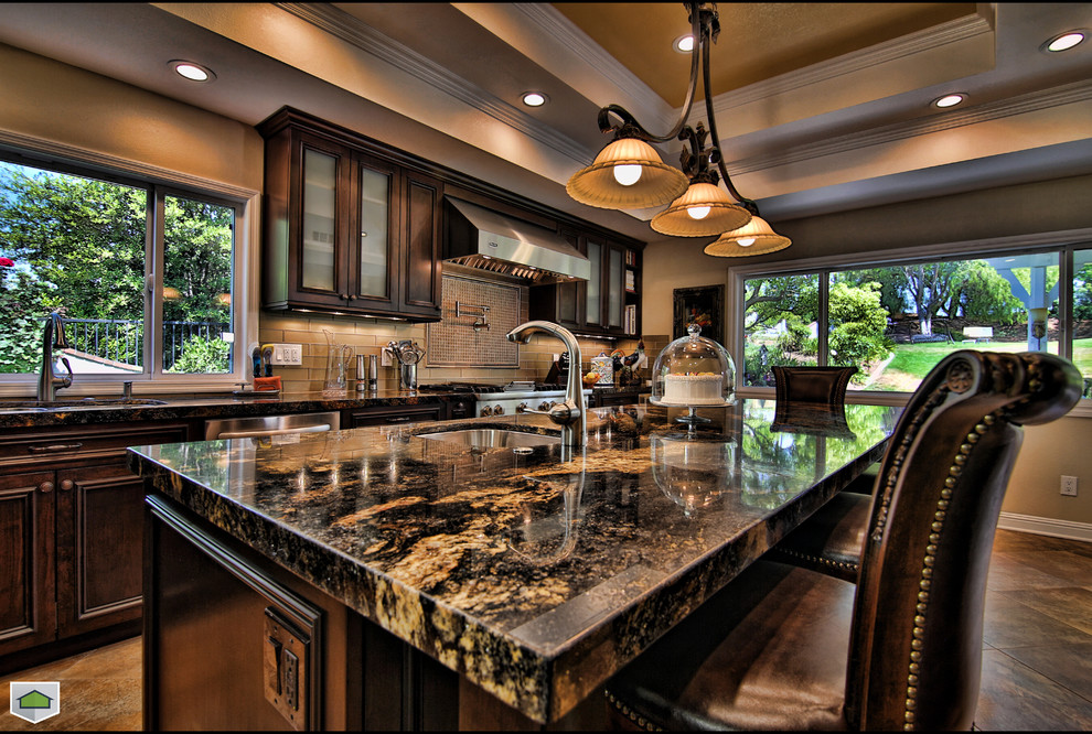 Asian Style Bedroom Kitchen Traditional with Dark Cabinets Granite Granite