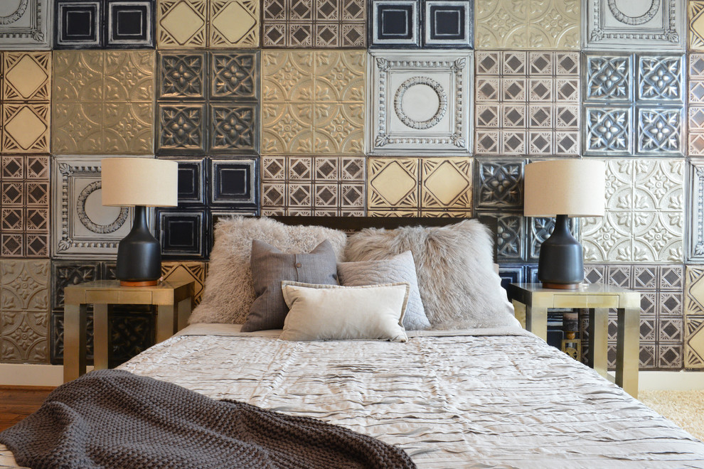 Bachelor Pad Wall Art Bedroom Industrial with Black Bedside Lamp Gray