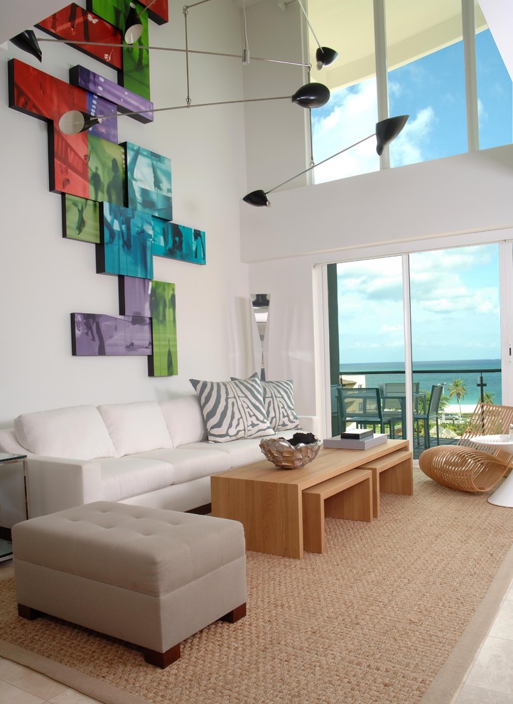 bachelor pad wall art Living Room Contemporary with area rug balcony Clerestory