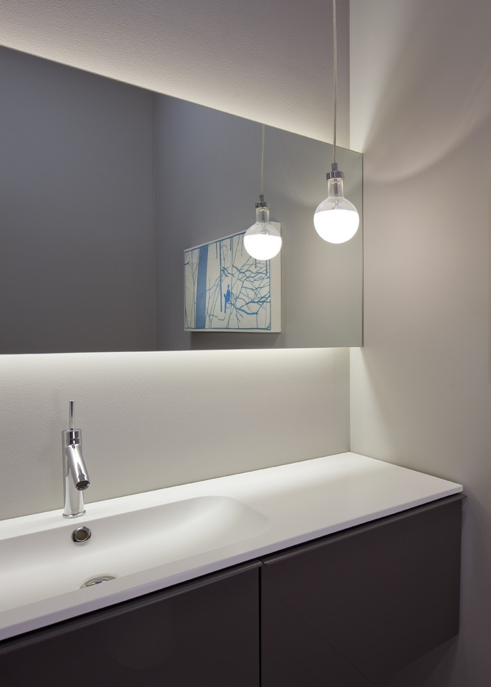 Backlit Bathroom Mirror Powder Room Modern with Backlighting Bulb Pendant Floating