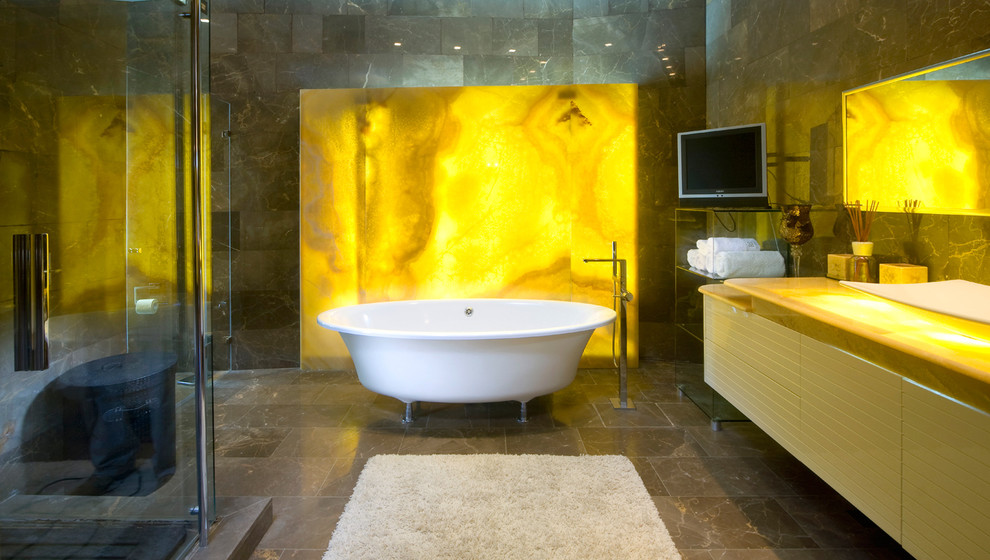 Backlit House Numbers Bathroom Contemporary with Accent Wall Backlighting Bath