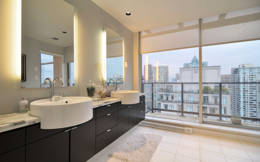 Backlit House Numbers Bathroom Contemporary with Balcony City View Dark