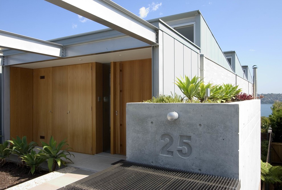 Backlit House Numbers Exterior Modern with Concrete Planter Front Door