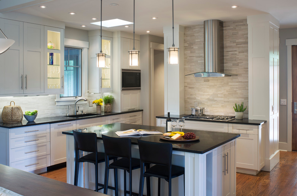 Backsplash for Black Granite Kitchen Transitional with Black Countertop Built In