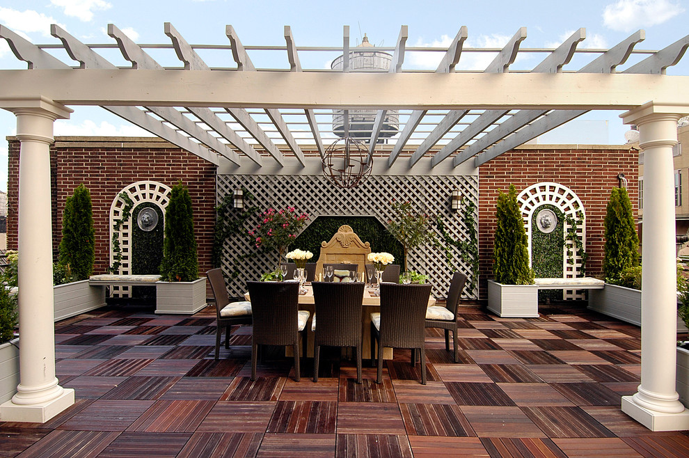 Backyard Deck Ideas Patio Eclectic with Beige Column Beige Flowers1