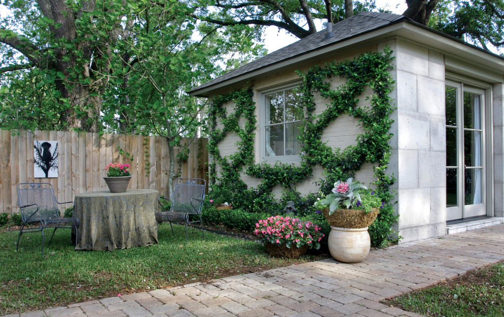 Backyard Fence Ideas Garage and Shed Traditional with Espalier French Doors Path