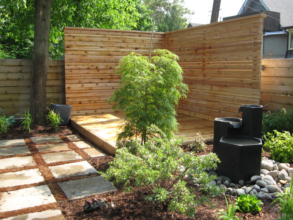 Backyard Fence Ideas Landscape Modern with Bark Mulch Japanese Maple