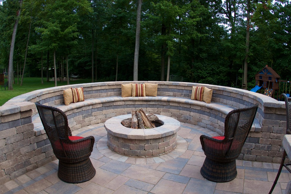 Backyard Fire Pits Patio Traditional with Bench Seating Brick Bench