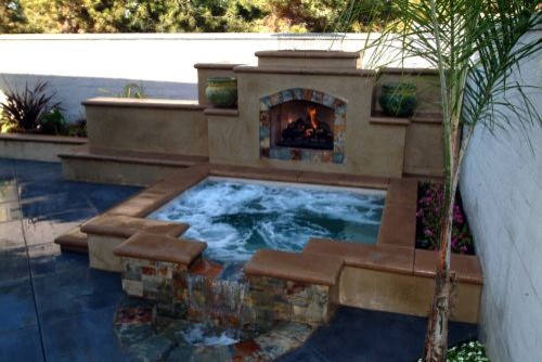 Backyard Hot Tub Landscape Mediterranean with Spa 