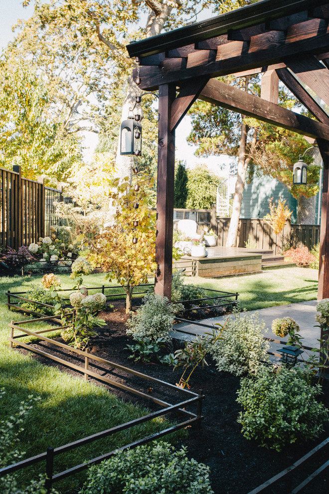 Backyard Patios Ideas Landscape Contemporary with Bushes Concrete Patio Fence