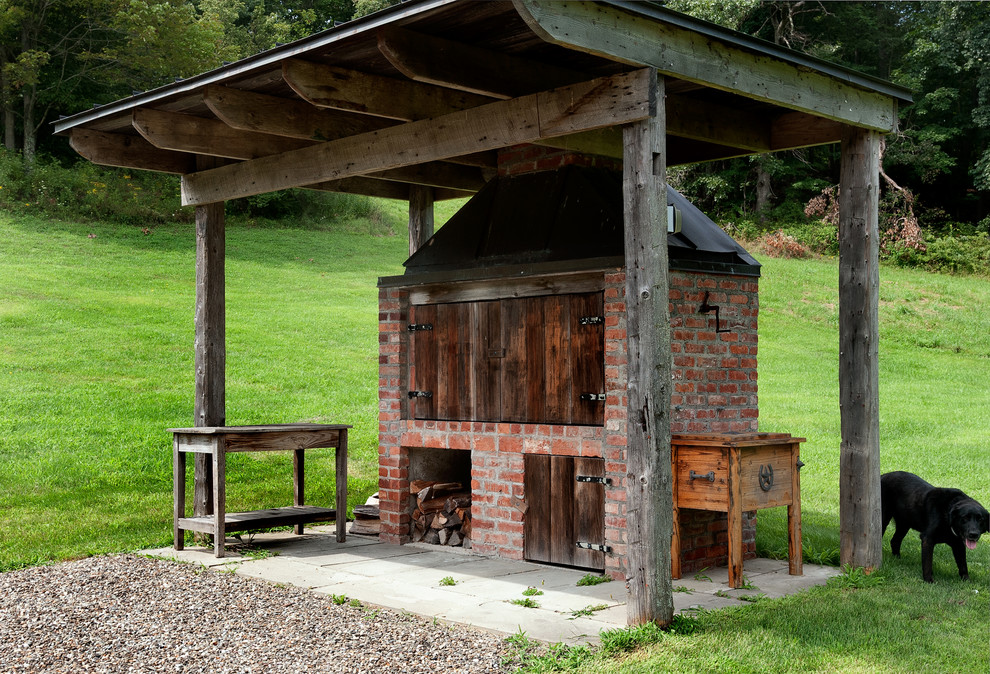Backyard Pizza Ovens Landscape Farmhouse with Accessory Building Addition Brick