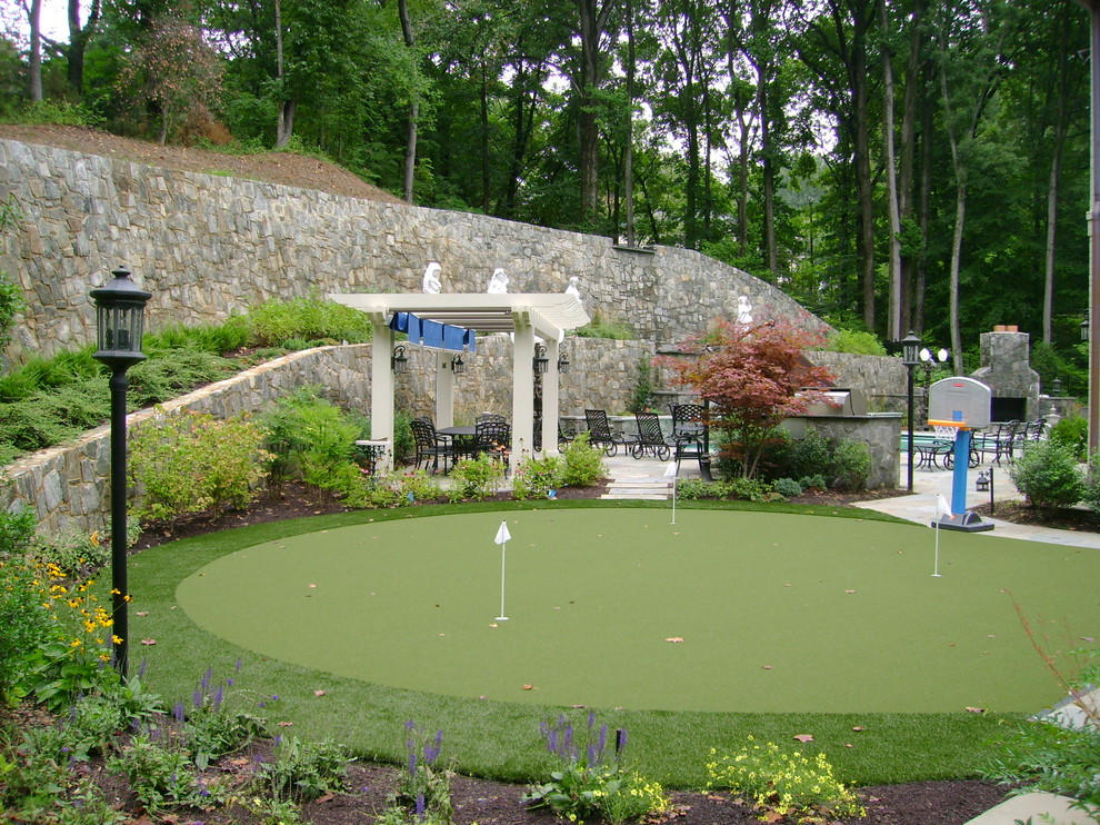 Backyard Putting Green Landscape Traditional with Artificial Turf Garden Lighting