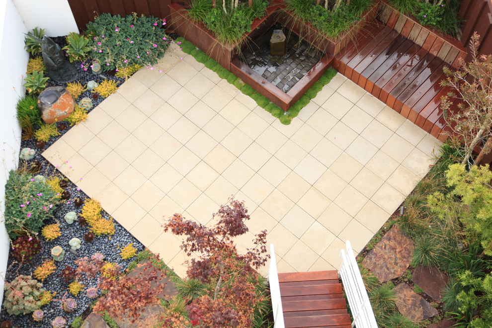 Backyard Remodel Ideas Landscape Contemporary with Colorful Geometric Pebbles Plants
