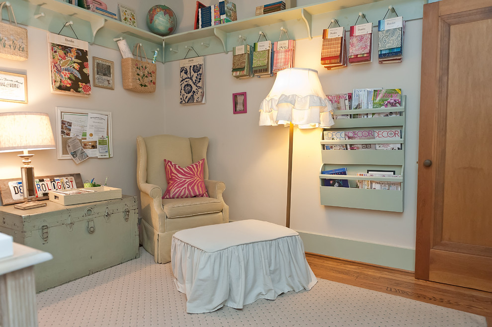 Bamboo Magazine Rack Home Office Eclectic with Beige Armchair Beige Trunk