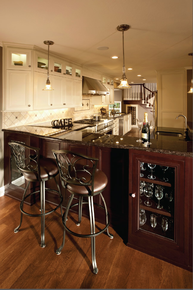 Barn Closet Doors Kitchen Traditional with Barstools Brown Countertop Brown