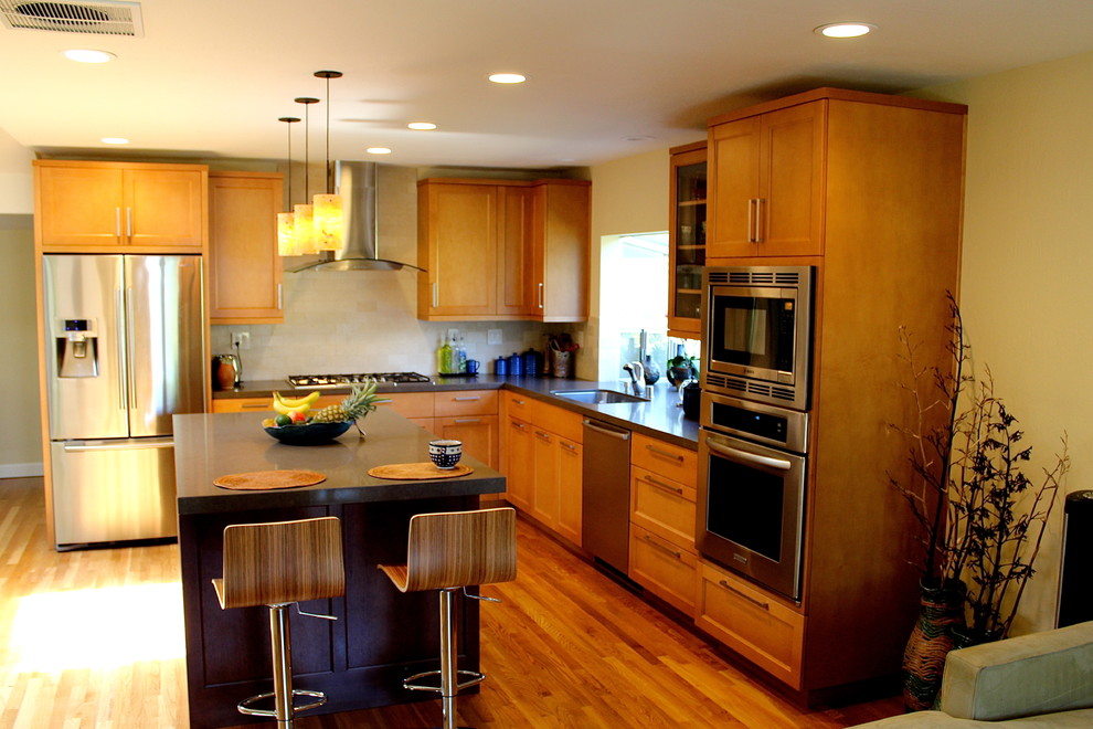 Barn Sliding Doors Kitchen Traditional with Built in Refrigerator Double Ovens
