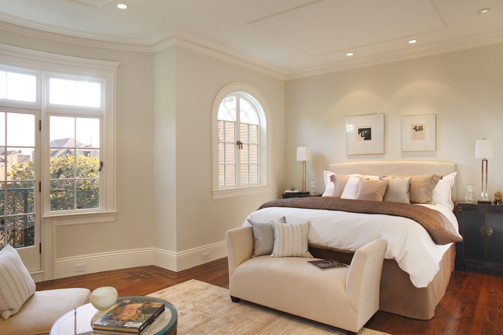 Baseboard Trim Styles Bedroom Contemporary with Arched Window Area Rug