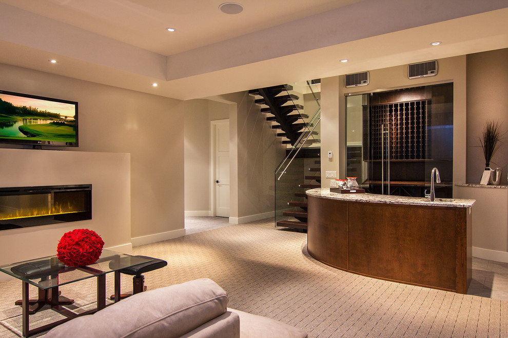 Basement Color Schemes Basement Contemporary with Carpeting Curved Doorway Entertaining