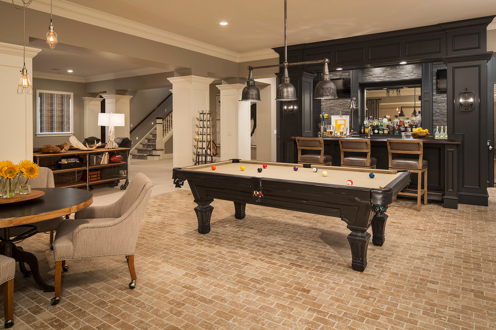 Basement Color Schemes Basement Transitional with Billiards Built in Bar