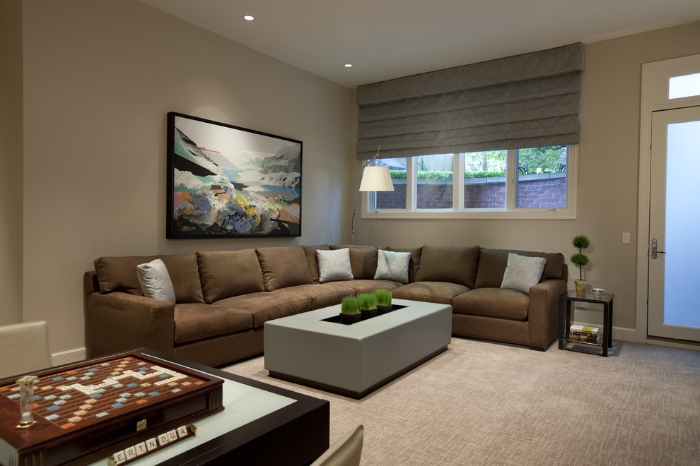 Basement Color Schemes Home Theater Contemporary with Arc Lamp Art Carpeting