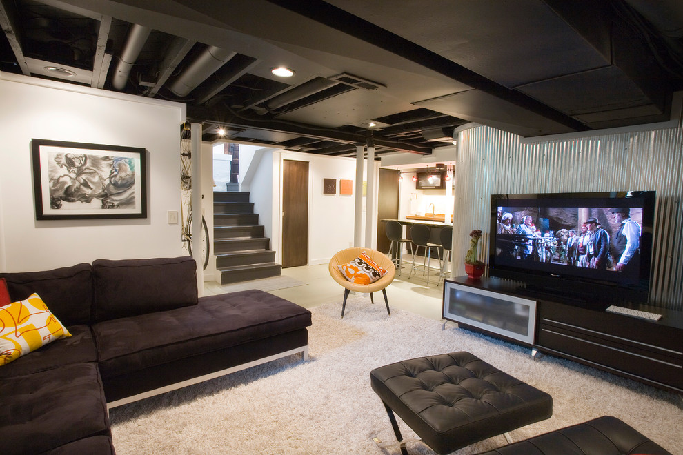 Basement Refinishing Ideas Basement Industrial with Artwork Bar Basement Renovation