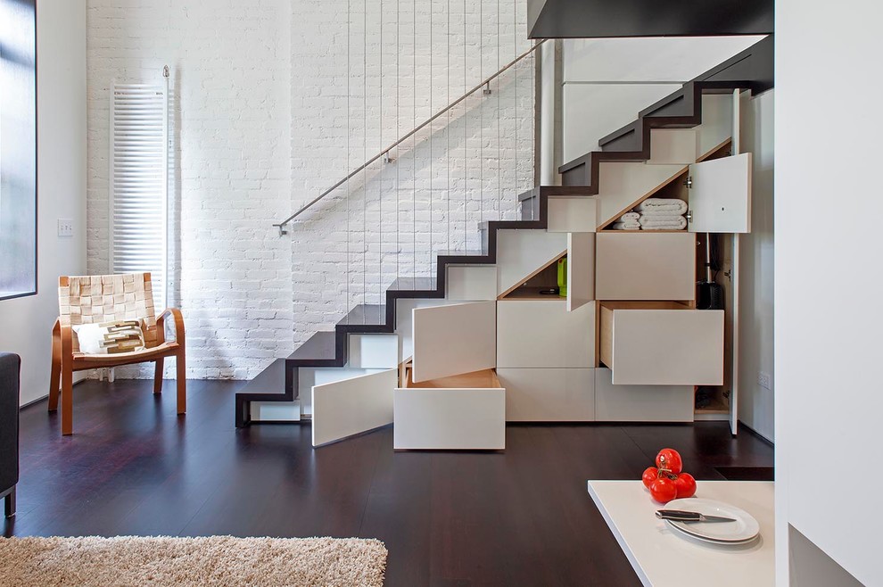Basement Storage Solutions Staircase Industrial with Beige Shag Rug Built In