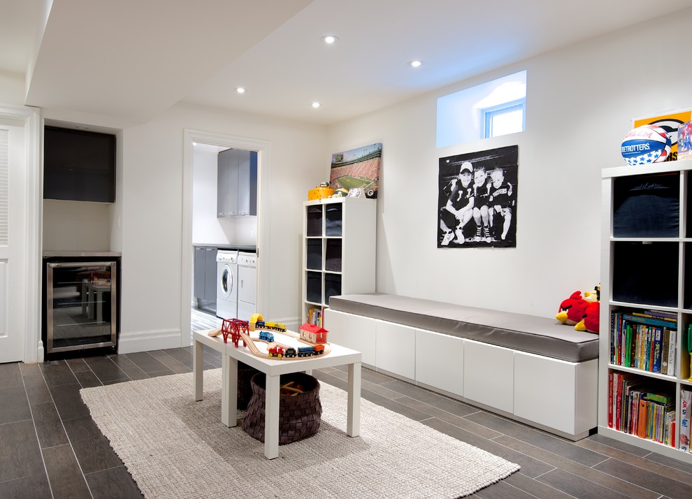 Basement Tile Floor Basement Contemporary with Banquette Basement Window Built