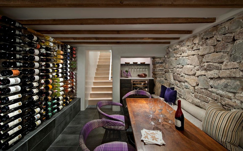 Basement Wine Cellar Wine Cellar Mediterranean with Clean Horizontal Wine Rack