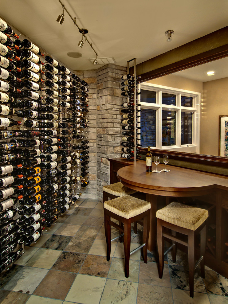 Basement Wine Cellar Wine Cellar Traditional with Picture Window Stone Floor