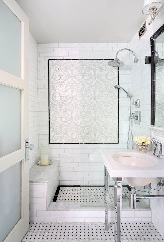 bath room design Bathroom Transitional with artistic tile bathroom gray