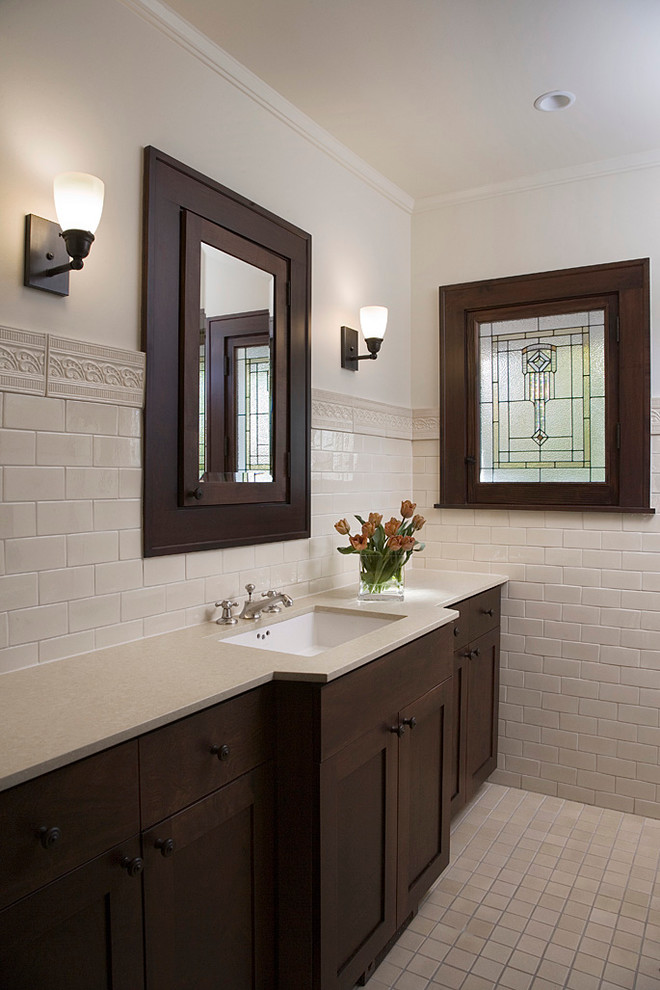 Bathroom Cabinet Designs Bathroom Craftsman with Stained Glass Tile Wainscoting