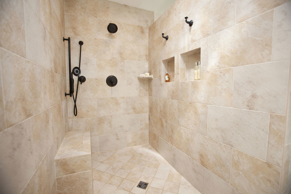 Bathroom Designs with Walk in Shower Bathroom Traditional with Alcove Shelves Antique Finish